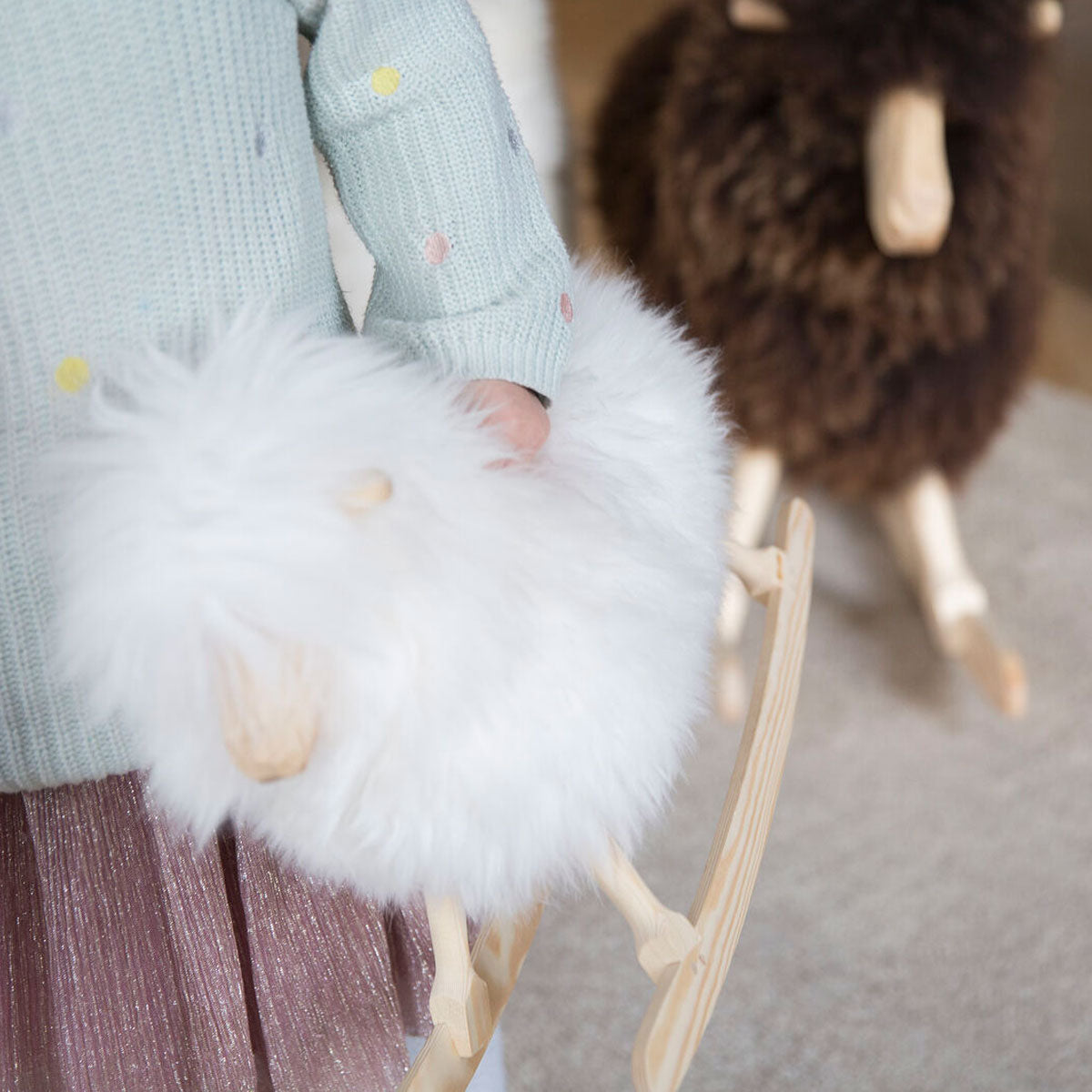 The Rocking Lamb │ Povl Kjer Design │ Made in Denmark │ Natural White Long Wool │ Small