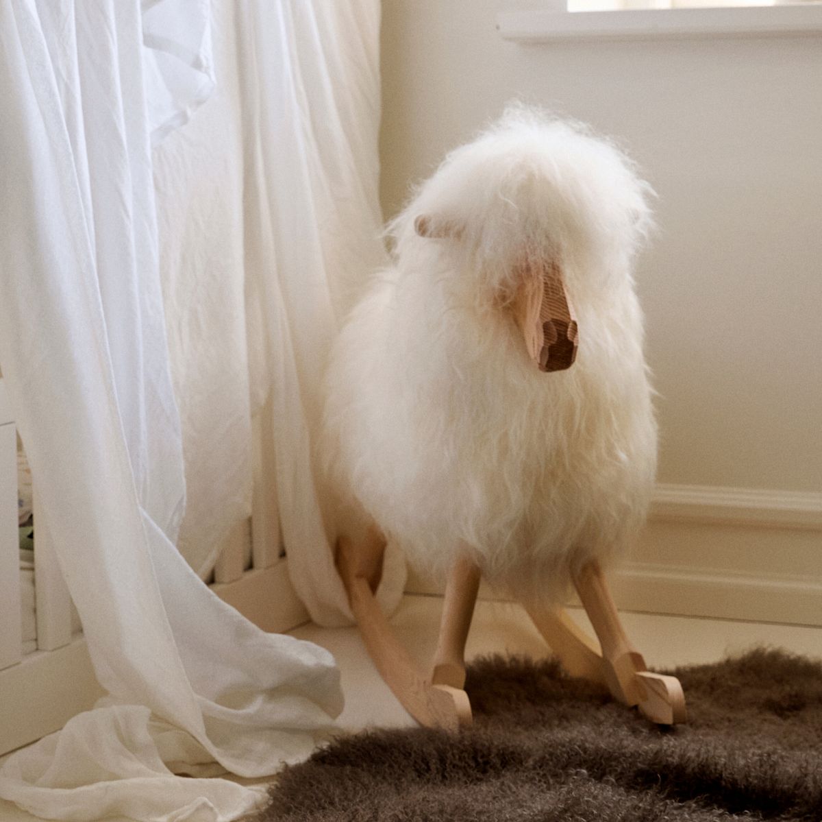 Rocking Sheep | Short Wool | L85xW25xH60 cm | Large Ivory