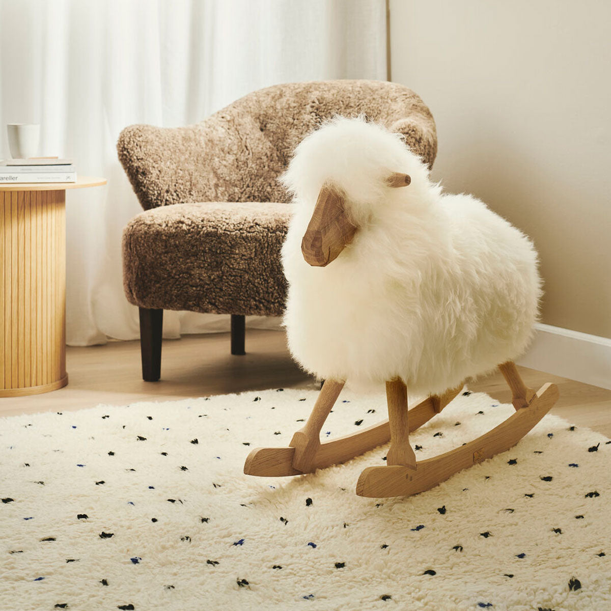 The Rocking Sheep │ Povl Kjer Design │ Made in Denmark │ Natural Brown Short Wool │ Large